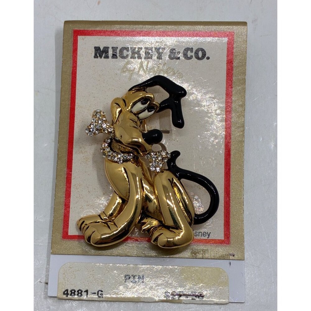Disney Mickey & Co Gold Pluto Dog Rhinestone Brooch Pin - Picture 5 of 5